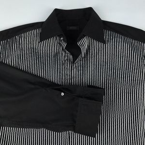 ETON Mens Sz 41 / 16 Striped Black Cufflinks Front Button Down Long Sleeve Shirt